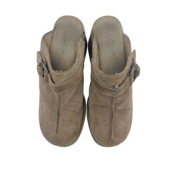 Vintage Y2K Lower East Side 7.5 Brown Suede Chunky Clog Mule Grunge Boho Leather - Picture 4 of 11